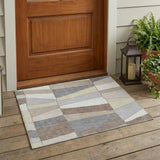 3' X 5' Ivory And Beige Geometric Washable Indoor Outdoor Area Rug