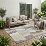 5' X 8' Ivory And Beige Geometric Washable Indoor Outdoor Area Rug