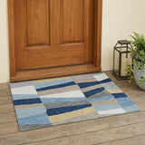 3' X 5' Navy Blue And Blue Geometric Washable Indoor Outdoor Area Rug