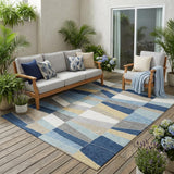 5' X 8' Navy Blue And Blue Geometric Washable Indoor Outdoor Area Rug