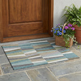 3' X 5' Teal Blue And Beige Geometric Washable Indoor Outdoor Area Rug