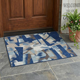 3' X 5' Blue And Beige Abstract Washable Indoor Outdoor Area Rug