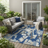 5' X 8' Blue And Beige Abstract Washable Indoor Outdoor Area Rug