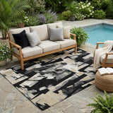 5' X 8' Black And Graphite Abstract Washable Indoor Outdoor Area Rug