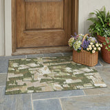 3' X 5' Olive Green And Green Abstract Washable Indoor Outdoor Area Rug