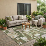 5' X 8' Olive Green And Green Abstract Washable Indoor Outdoor Area Rug