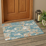 3' X 5' Teal Blue And Beige Abstract Washable Indoor Outdoor Area Rug