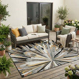 5' X 8' Black And Graphite Abstract Washable Indoor Outdoor Area Rug