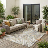 5' X 8' Ivory And Silver Abstract Washable Indoor Outdoor Area Rug