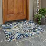 3' X 5' Navy Blue And Blue Abstract Washable Indoor Outdoor Area Rug