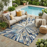 5' X 8' Navy Blue And Blue Abstract Washable Indoor Outdoor Area Rug