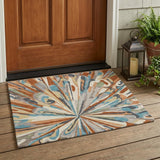 3' X 5' Orange And Teal Blue Abstract Washable Indoor Outdoor Area Rug