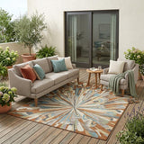 5' X 8' Orange And Teal Blue Abstract Washable Indoor Outdoor Area Rug