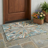 3' X 5' Teal Blue And Beige Abstract Washable Indoor Outdoor Area Rug