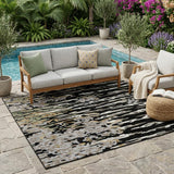 5' X 8' Black And Graphite Abstract Washable Indoor Outdoor Area Rug