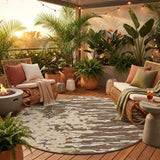 8' Coffee And Brown Round Abstract Washable Indoor Outdoor Area Rug