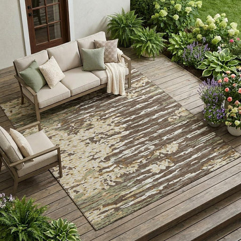 8' X 10' Coffee And Brown Abstract Washable Indoor Outdoor Area Rug
