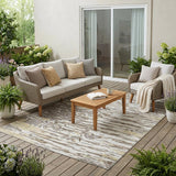 5' X 8' Ivory And Silver Abstract Washable Indoor Outdoor Area Rug
