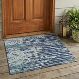 3' X 5' Navy Blue And Blue Abstract Washable Indoor Outdoor Area Rug