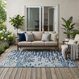 5' X 8' Navy Blue And Blue Abstract Washable Indoor Outdoor Area Rug