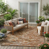 5' X 8' Orange And Beige Abstract Washable Indoor Outdoor Area Rug