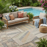 5' X 8' Beige And Brown Geometric Washable Indoor Outdoor Area Rug