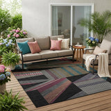 5' X 8' Black And Graphite Geometric Washable Indoor Outdoor Area Rug