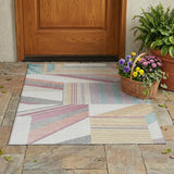 3' X 5' Ivory And Silver Geometric Washable Indoor Outdoor Area Rug