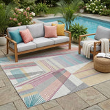 5' X 8' Ivory And Silver Geometric Washable Indoor Outdoor Area Rug