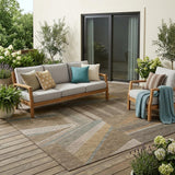 5' X 8' Brown And Gray Geometric Washable Indoor Outdoor Area Rug