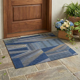 3' X 5' Navy Blue And Blue Geometric Washable Indoor Outdoor Area Rug