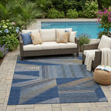 5' X 8' Navy Blue And Blue Geometric Washable Indoor Outdoor Area Rug