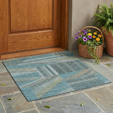 3' X 5' Teal Blue And Graphite Geometric Washable Indoor Outdoor Area Rug