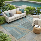 5' X 8' Teal Blue And Graphite Geometric Washable Indoor Outdoor Area Rug