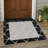 3' X 5' Black And Silver Geometric Washable Indoor Outdoor Area Rug