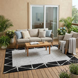 5' X 8' Black And Silver Geometric Washable Indoor Outdoor Area Rug