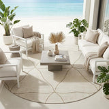 8' Coffee And Brown Round Geometric Washable Indoor Outdoor Area Rug