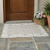 3' X 5' Ivory And Taupe Geometric Washable Indoor Outdoor Area Rug