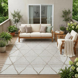 5' X 8' Ivory And Taupe Geometric Washable Indoor Outdoor Area Rug