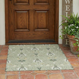 3' X 5' Green And Beige Oriental Washable Indoor Outdoor Area Rug