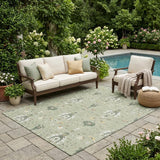 5' X 8' Green And Beige Oriental Washable Indoor Outdoor Area Rug