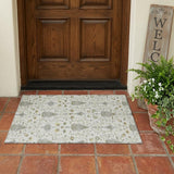 3' X 5' Ivory And Silver Oriental Washable Indoor Outdoor Area Rug