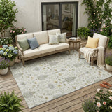 5' X 8' Ivory And Silver Oriental Washable Indoor Outdoor Area Rug