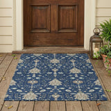 3' X 5' Navy Blue And Blue Oriental Washable Indoor Outdoor Area Rug