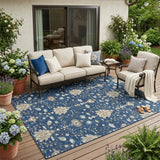 5' X 8' Navy Blue And Blue Oriental Washable Indoor Outdoor Area Rug