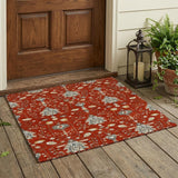 3' X 5' Red And Beige Oriental Washable Indoor Outdoor Area Rug