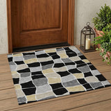 3' X 5' Black And Silver Geometric Washable Indoor Outdoor Area Rug