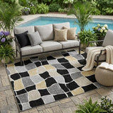 5' X 8' Black And Silver Geometric Washable Indoor Outdoor Area Rug