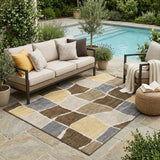 5' X 8' Chocolate And Brown Geometric Washable Indoor Outdoor Area Rug