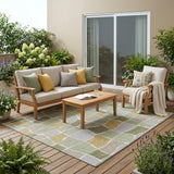 5' X 8' Green And Silver Geometric Washable Indoor Outdoor Area Rug